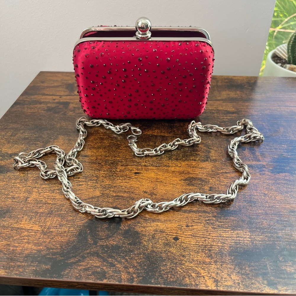Elegant Red Clutch with Chain Strap